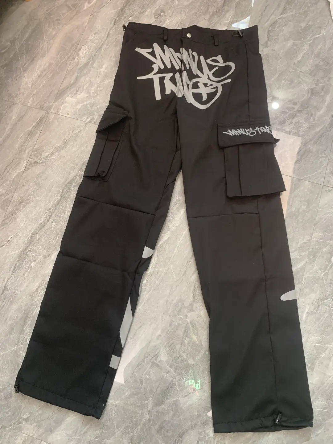 MinusTwocargos Trendy Street Print Multi Pocket Loose Casual hip hop Straight-leg pants Cargo Pants Male