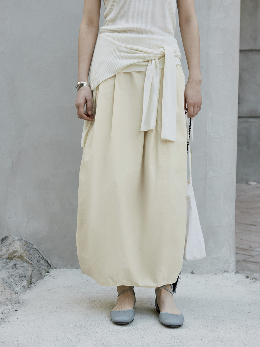 Love and Nancy Thirteen Lines 2026 Spring/Summer Korean Style Elastic Solid Color Pleated Waist Flower Bud Skirt 04082