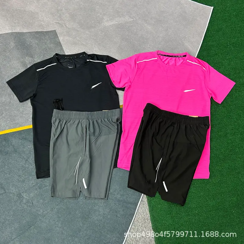 Wholesale New Sports Foreign Trade Suit Fitness Running Suit Quick-Drying Breathable Loose Casual Short-Sleeved Shorts Men's Clothing