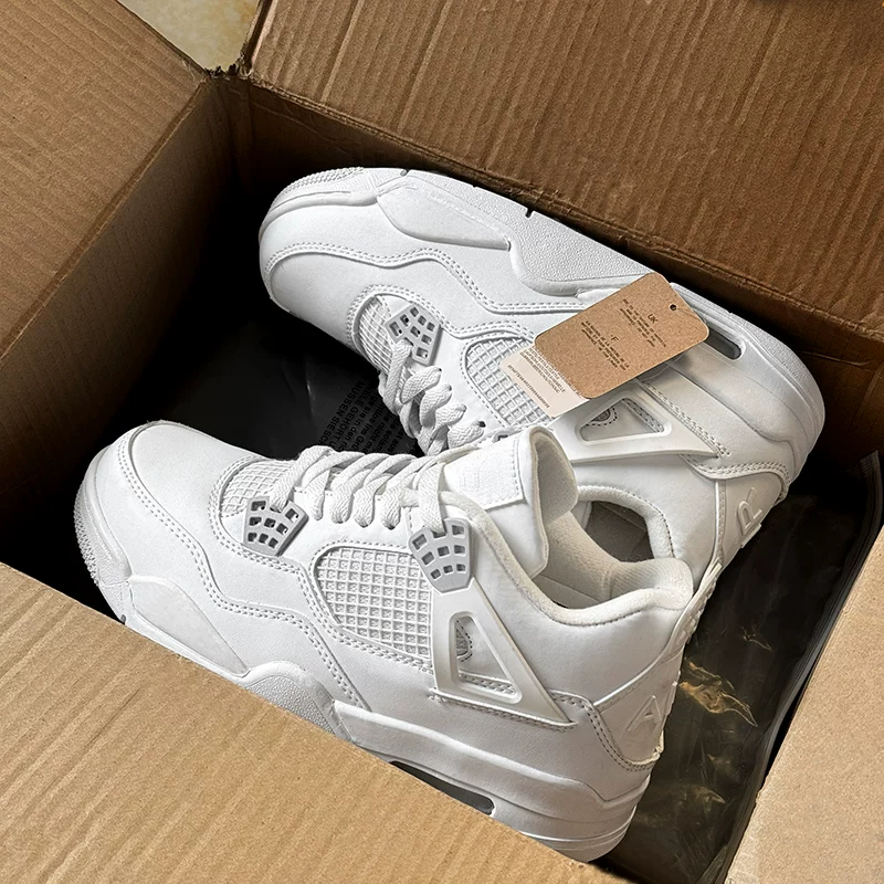 Official authentic retro white AJ4 high top shoes for men and women, 2025 new basketball sports and casual shoes, trendy shoes