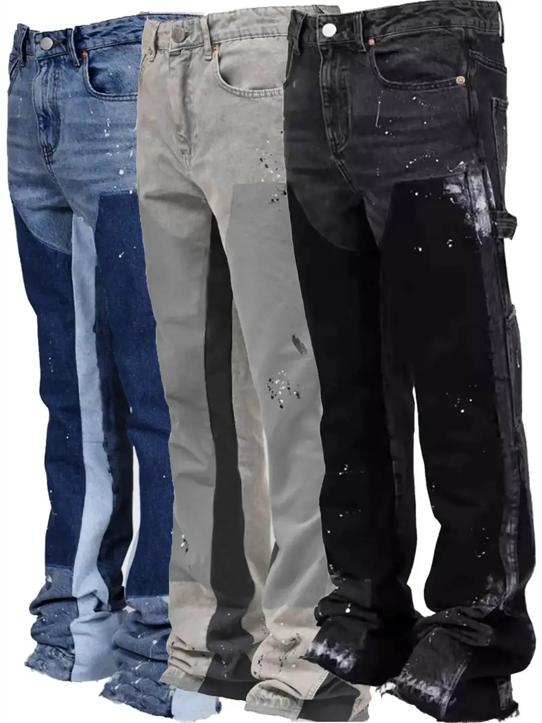 Fashion denim layered bell bottoms跨境男式时尚牛仔叠层喇叭裤