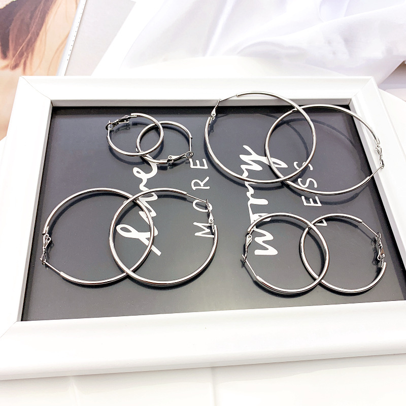 Titanium Steel Non-Fading Large Circle Earrings, Feminine Korean Style Sexy Simple Hoop Earrings