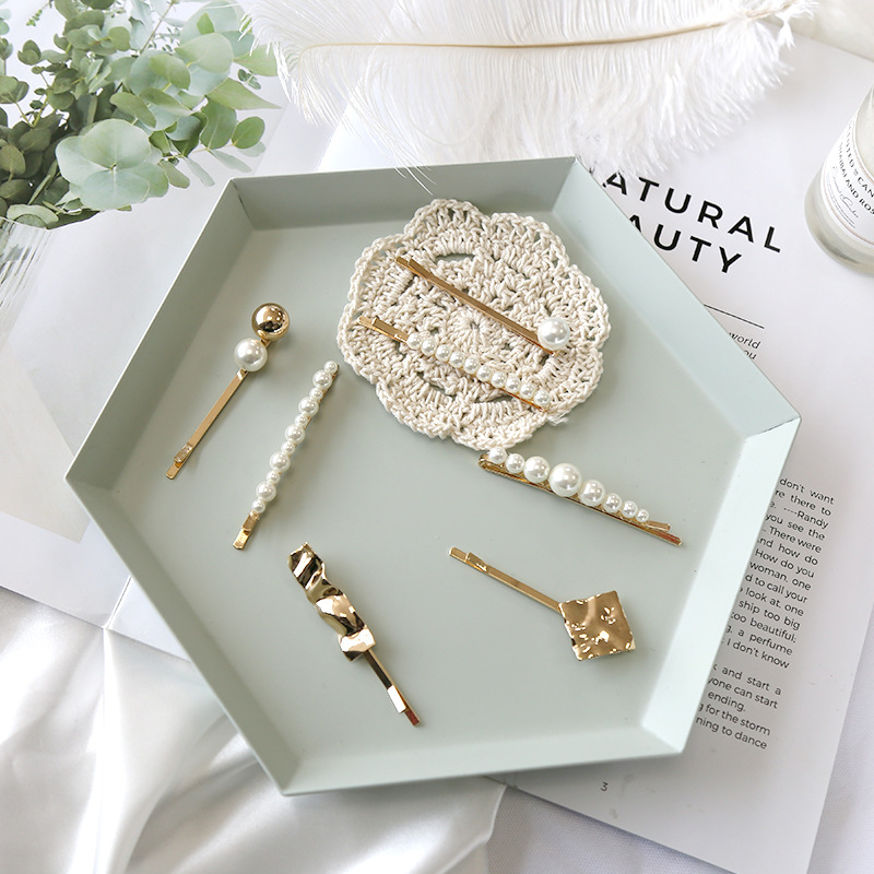 Lan zhi South Korea ins designer jewelry women's hair clip personality Joker metal pearl high-end clip wholesale