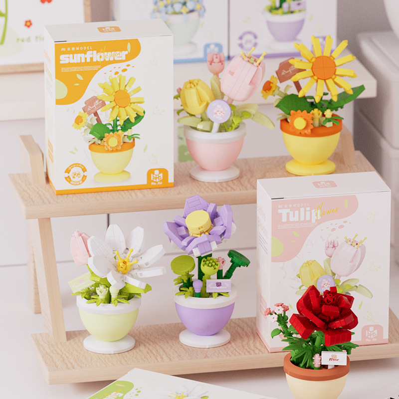Building Blocks Flower Bundle Potted Small Particles Assembled Toy Compatible Lego Children Girl Sunflower Gift Teacher's Day