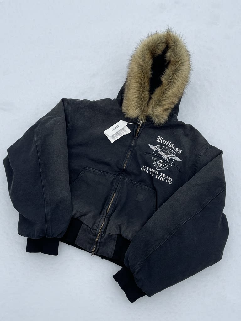 Protocol Index Washed Distressed Short Wide Boxy Style Fur Collar Jacket Detroit Jacket QC-foto van TAOBAO op Qualit.ly