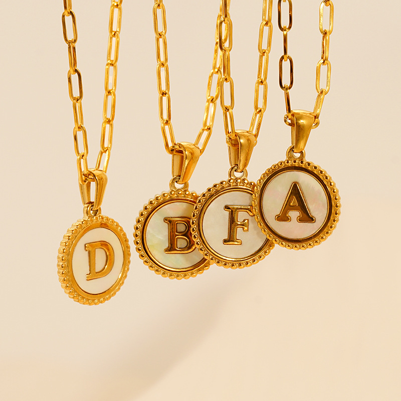 European and American Cross-border Stainless Steel Freshwater Shell Letter Necklace Female INS18K No Falling 26 English Letter Pendant