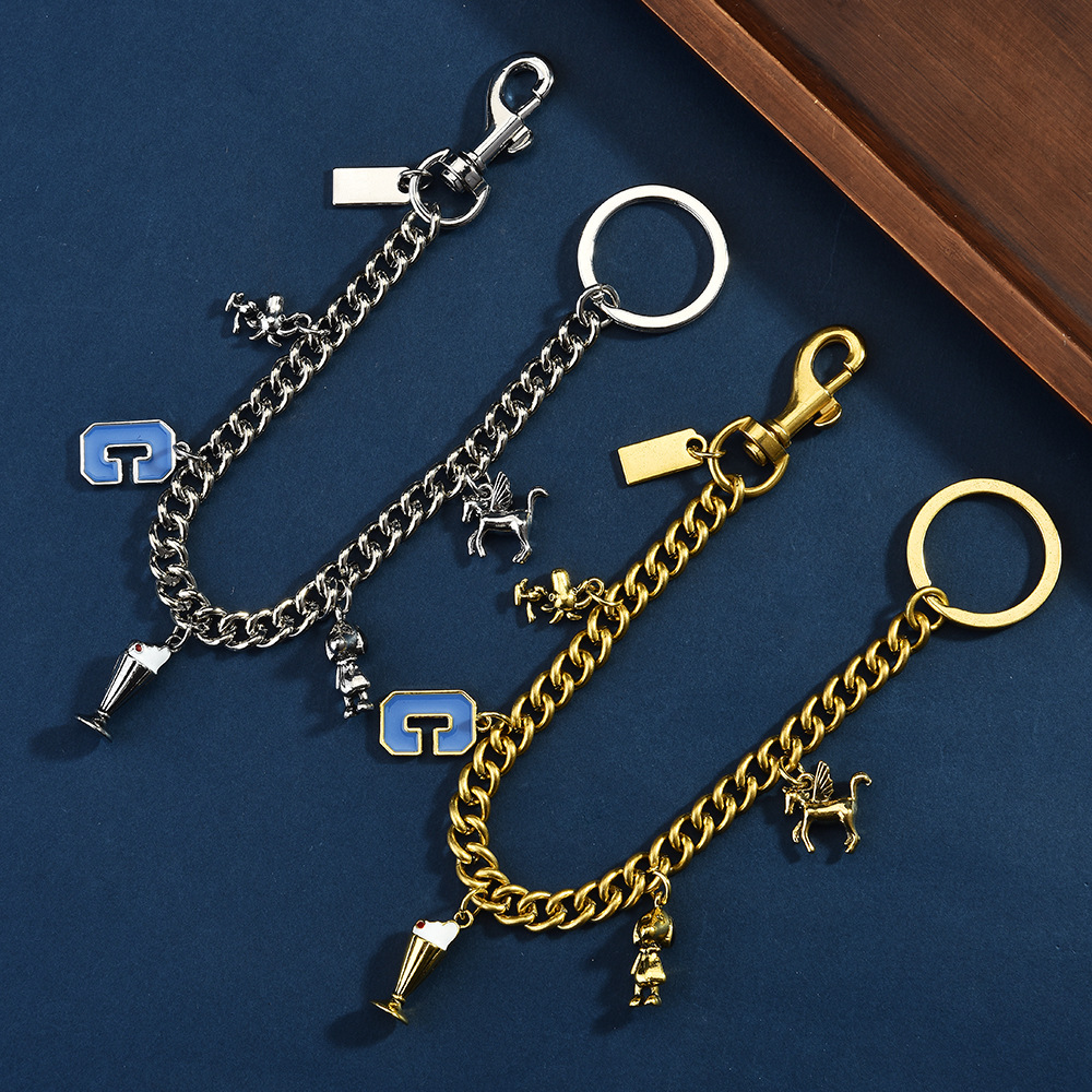 New Gold and Silver Two-Color Creative Key Chain Letter g + Angel Unicorn Ice Cream Pendant Set Pendant Bag Hanging