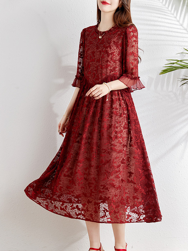 2024 Spring and Summer New Mulberry Silk Dress Chinese Style Fashion Heavy Industry Embroidered Lace Silk Straight Dress