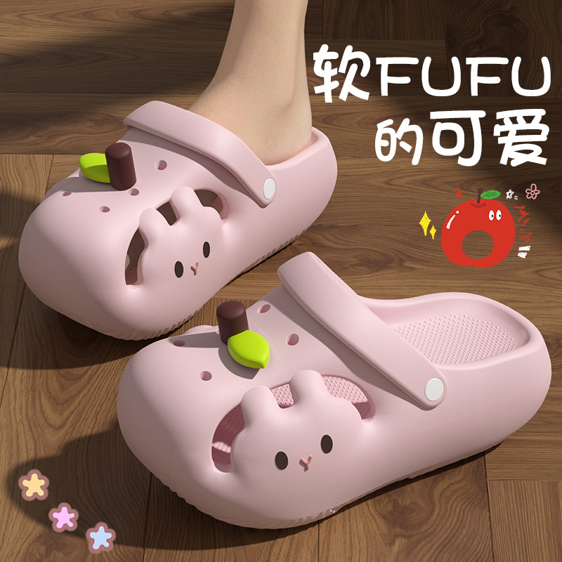 Cute Apple Rabbit Slippers for Women 2026 New Summer Thick-Soled Comfortable Indoor Home Slippers with Closed Toe for Outdoor Wear