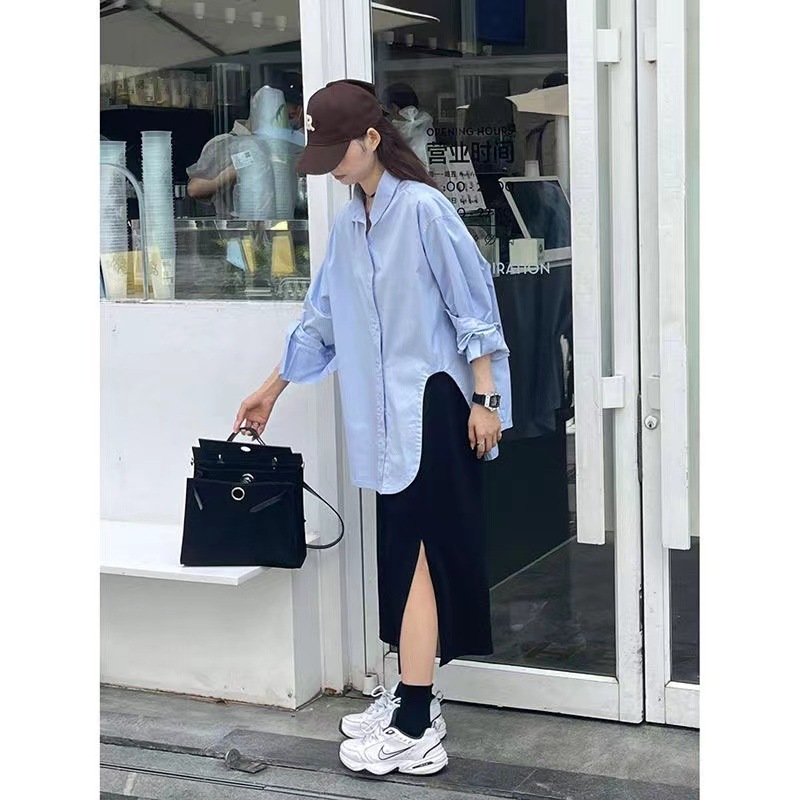 Salt-Style Long-Sleeved Shirt for Women Hong Kong Style Spring and Summer New Niche Design Loose and Unique Top