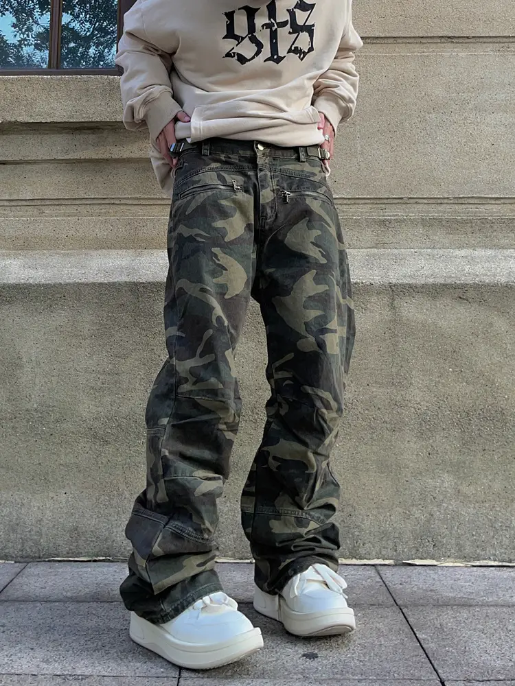 2023 American Retro High Street Pants Hip-Hop Casual Unisex Trendy Brand Loose Straight-Leg Camouflage Cargo Pants