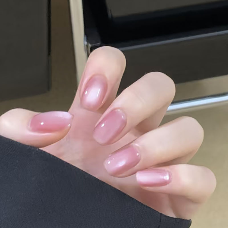 Short Oval Glass Beads Cat Eye Flash Wearable Manicure Removable Wearable Nail Patches Wholesale