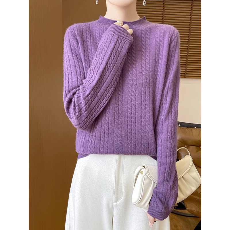 Guangzhou Thirteen Lines High Goods Explosions Shirt Women's Half High Collar Turtleneck Autumn and Winter Knitted Sweater Twist Sweater Purple High-end