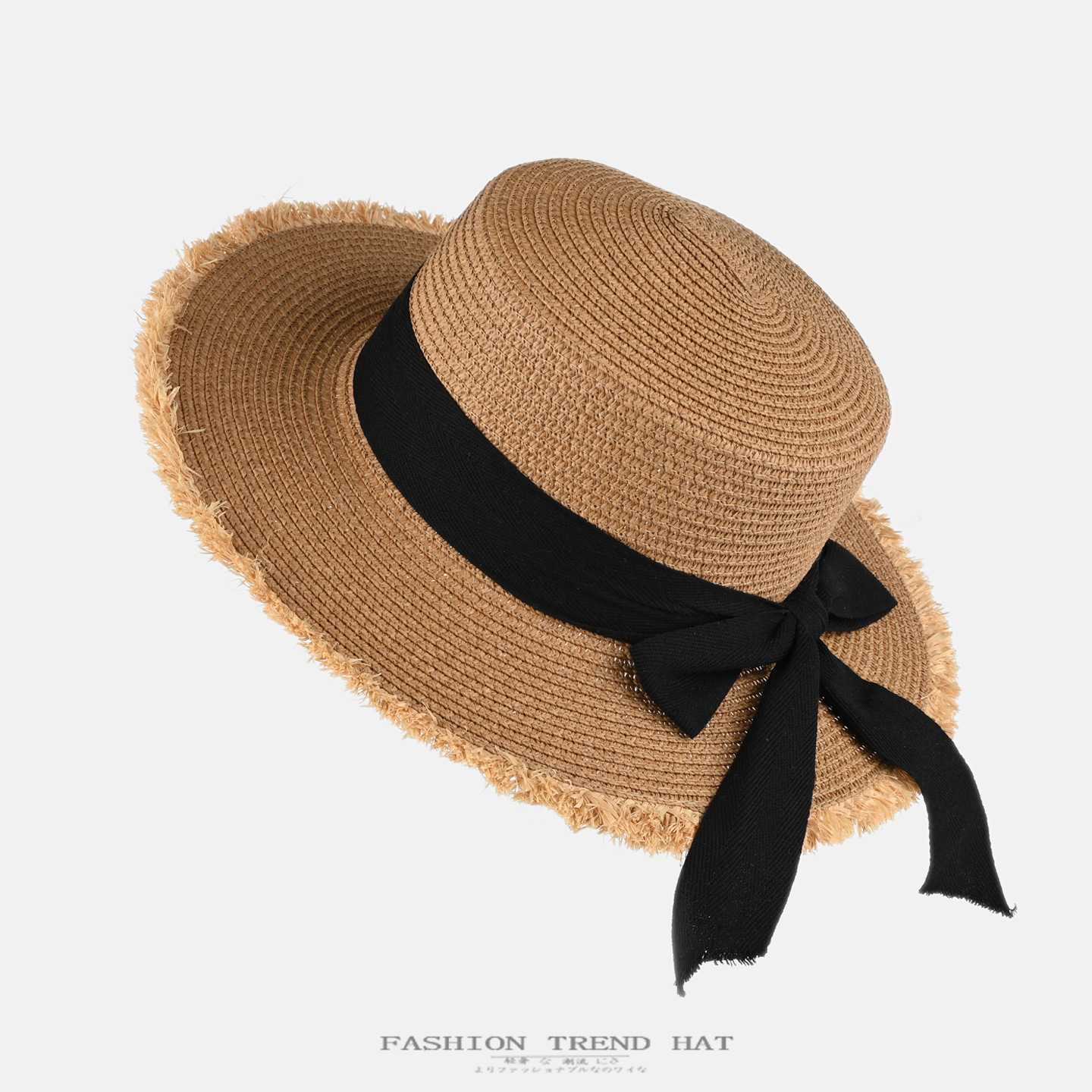 Summer Large-Brimmed Straw Hat for Women, Holiday Straw Sun Hat with Sweet Bow and Ribbon, Sunshade Flat-Brimmed Hat