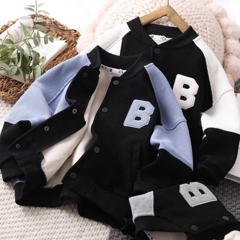 Autumn and Winter Jackets for Boys and Girls, Stylish Children's Trendy Korean-Style Color-Blocked Thickened Lamb Wool Baseball Jacket