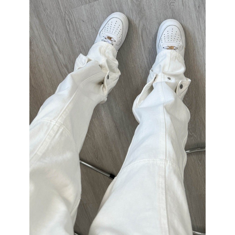 White Button Jeans Men's Spring High Street vibe Casual Pants Slim American Street High-end Bootcut Pants