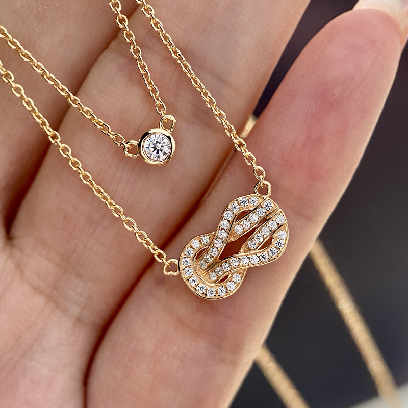 Internet Celebrity ins Style 8-Character Unlimited Double Layer Stacked with 18K Gold Plated Horseshoe Buckle Necklace Women's Silver Clavicle Chain Pendant Tide