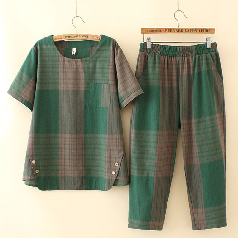 One-piece suit women's 2020 Korean-style summer New plus size plaid two-piece suit versatile casual pants loose top for women