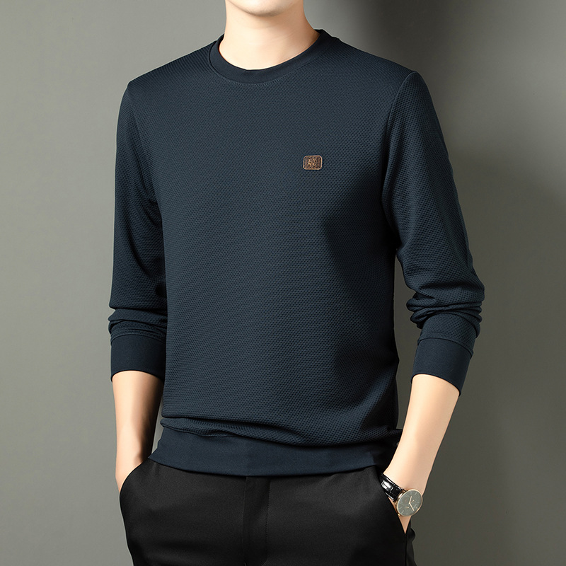 Men's Sweatshirt Autumn and Winter New Style Loose and Comfortable Round Neck Long-Sleeved T-Shirt Men's High-Elastic Loose Business Sweatshirt Men's Top