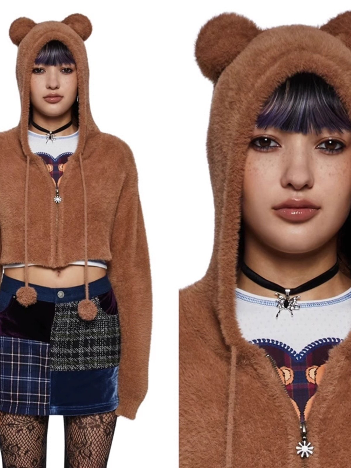 Clearance: 59 Yuan for Returns Delias Cute Yu Shuxin Style Sweet and Spicy Cat Ear Plush High-Waisted Jacket