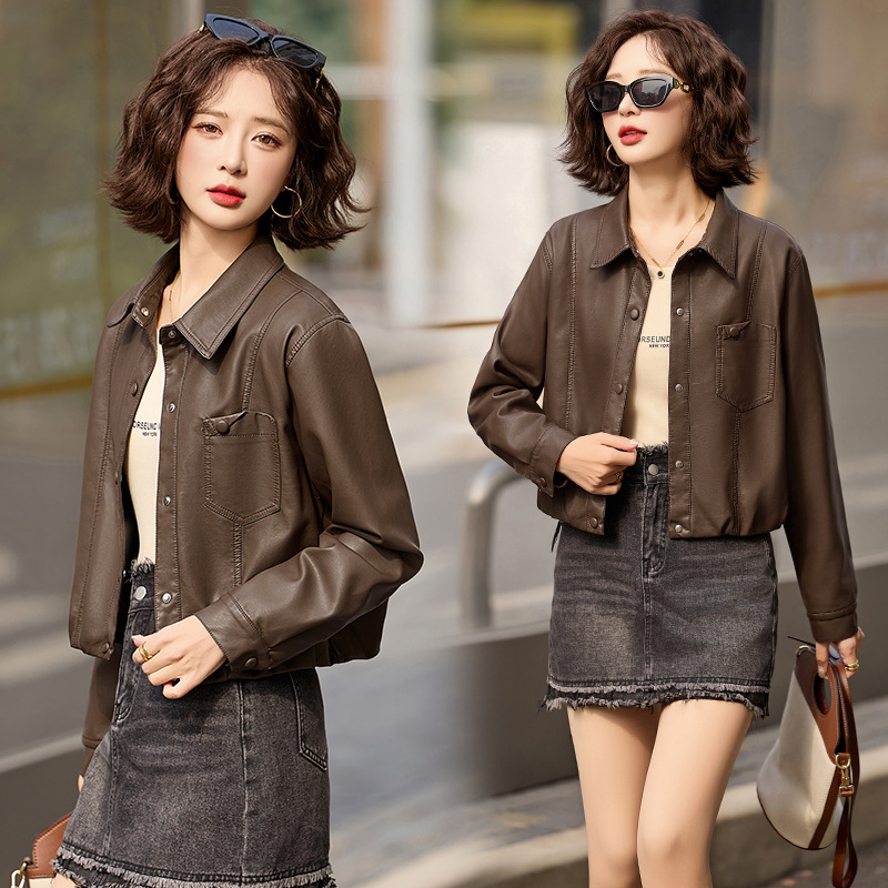 Haining Sheepskin Leather Women's Short 2025 Spring and Autumn New High-end Fashion Casual All-match Leather Jacket for Petite