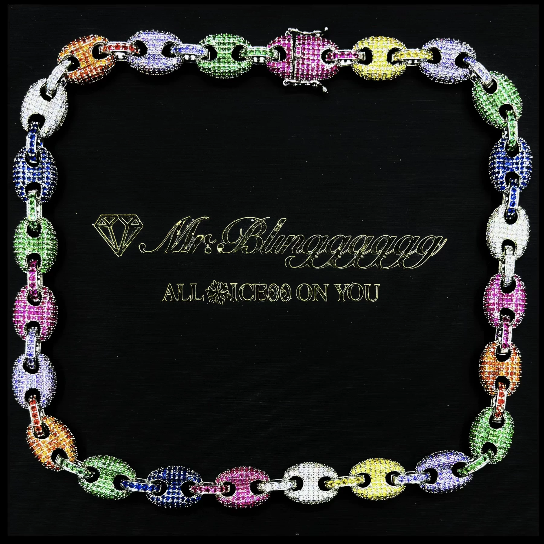 Mr. Blingggggg European and American hip-hop jewelry 12mm couple style tie dye style colorful full diamond pig nose Cuban chain