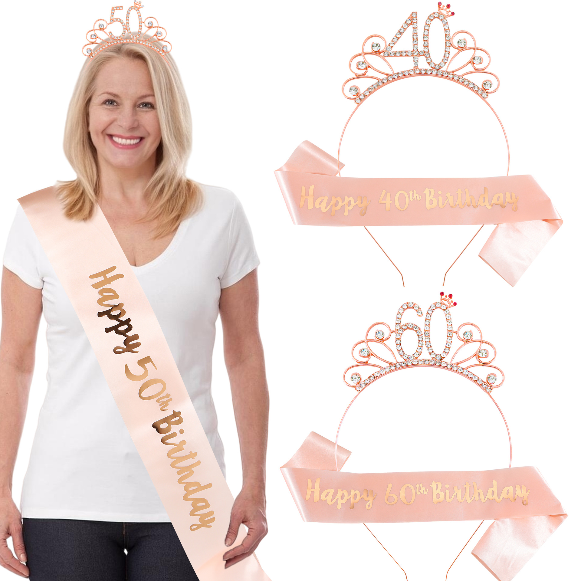 Cross-border birthday hairband shoulder strap suit 40/50/60/70/80 party crown ribbon decoration yiwu accessories