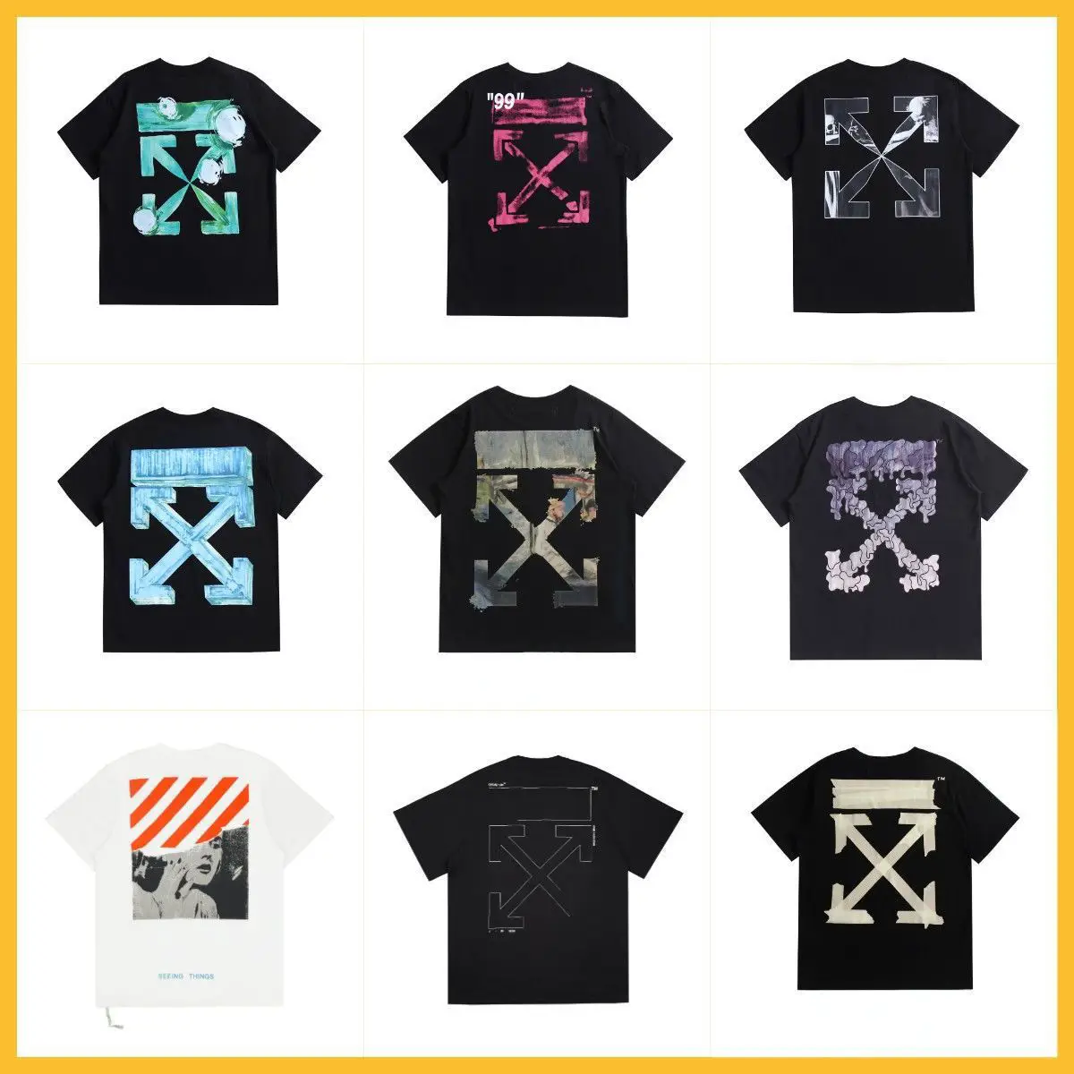 In stock 2023 summer new off high-quality pure cotton unisex T-shirt printed short sleeved casual