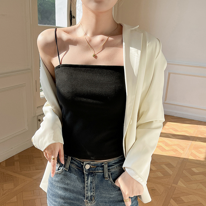 Black One-Line Collar Small Camisole Women's Inner Wear Autumn and Winter New German Velvet Slim-Fitting Beautiful Back Bottoming Tube Top