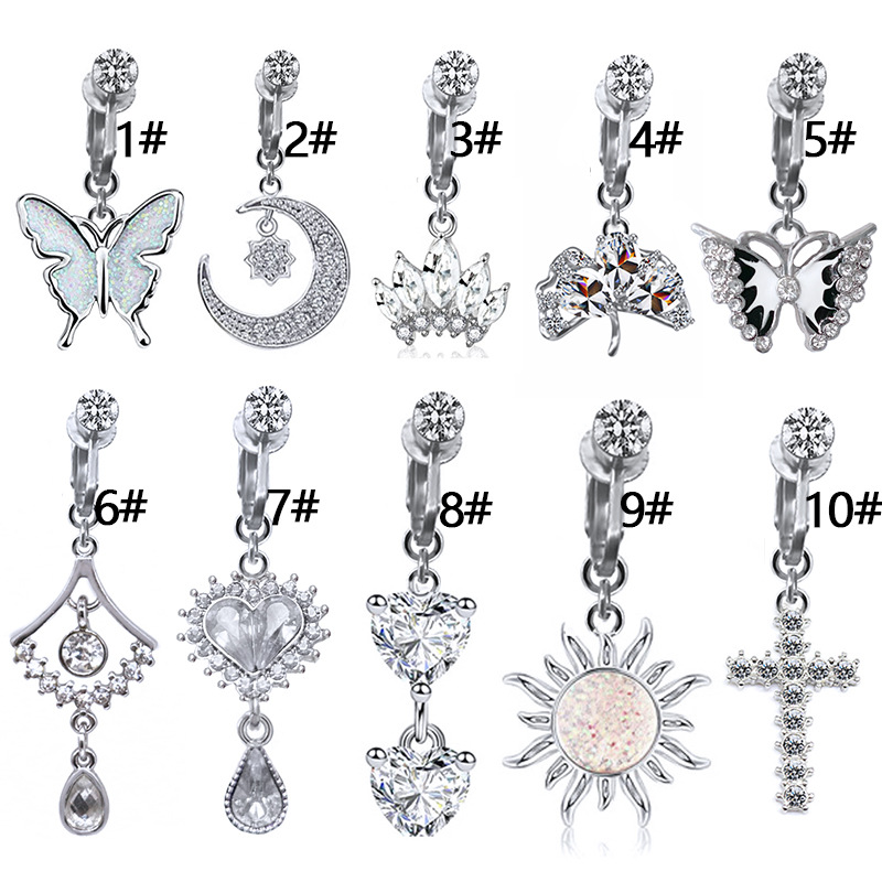 Geibei European and American Butterfly Heart Cross Navel Clip Perforation-free False Navel Ring Earring Clip Non-perforated Piercing Jewelry