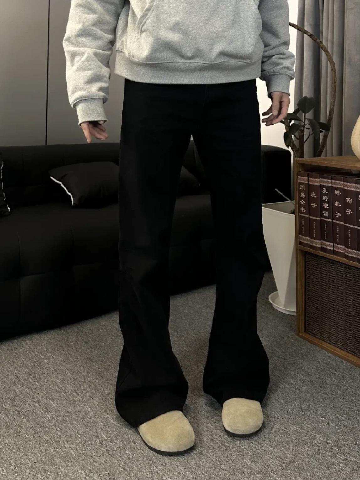 Parisian Curved Straight-Leg Flared Black Jeans for Men, Vintage Slim-Fit Cleanfit Casual Pants, Trendy Brand Hot Style QC-foto från 1688 på Qualit.ly