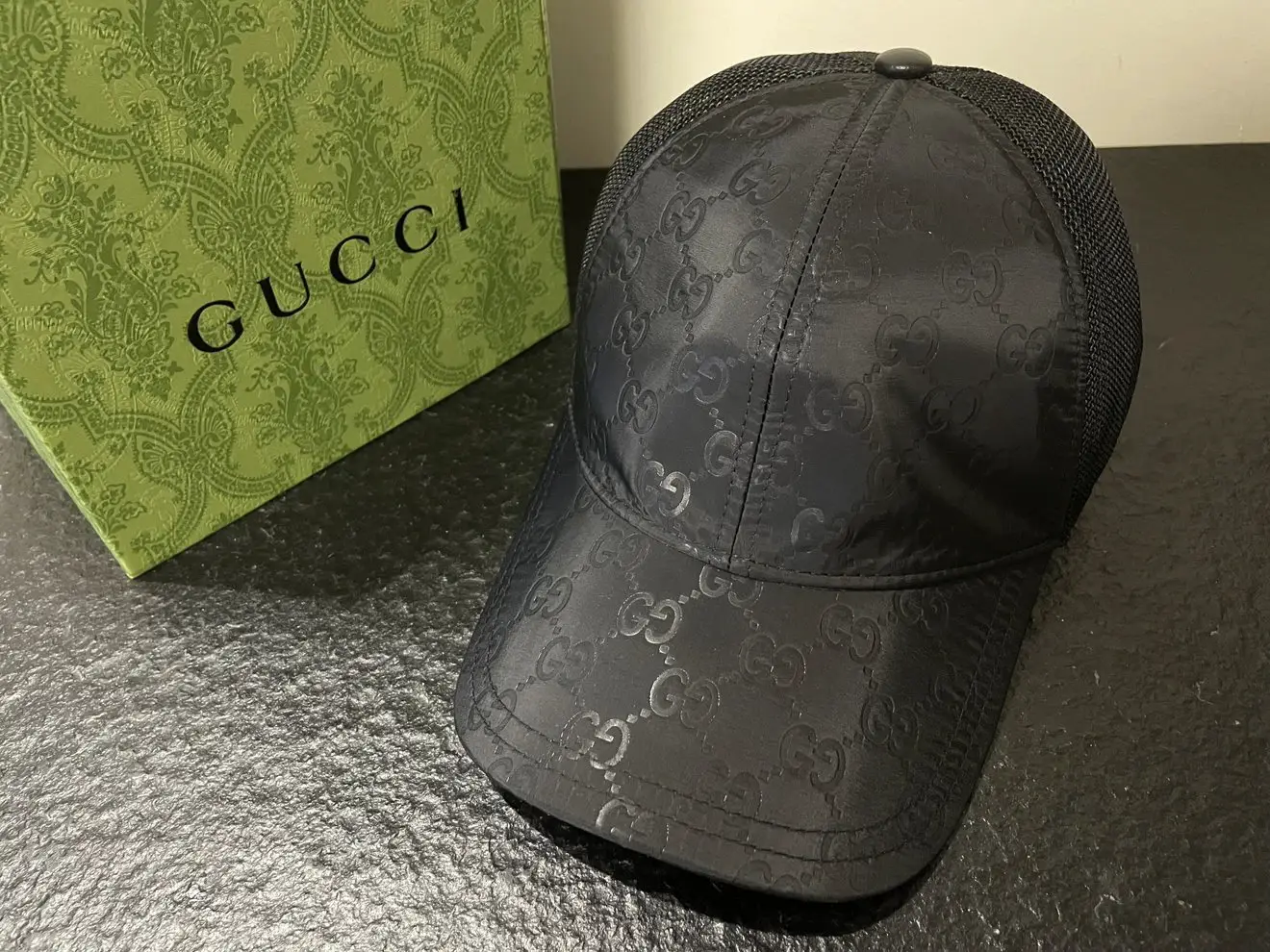 GUCCI古驰 标志性字母组合 GG字母印花图案 黑色 锦纶 棒球帽 男女同款情侣款