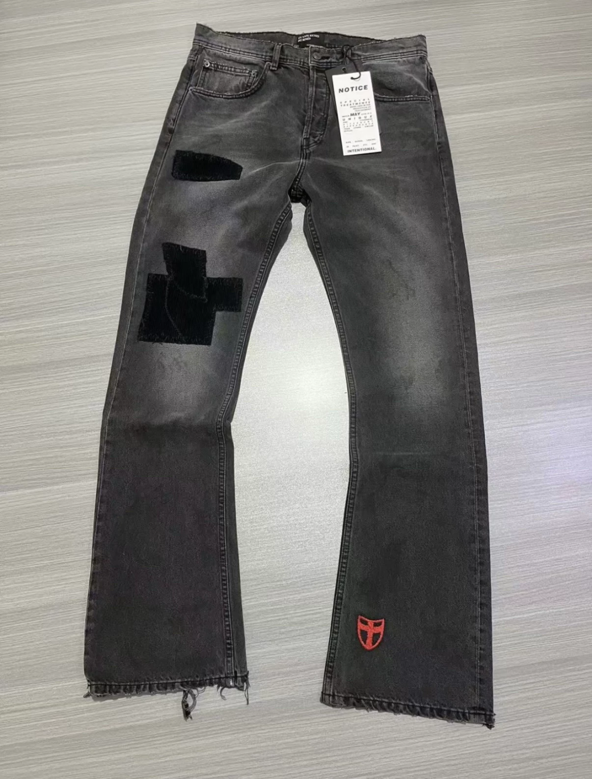 预）erd24fw忧郁的富二代布贴破坏灯芯绒黑色党裤牛仔裤