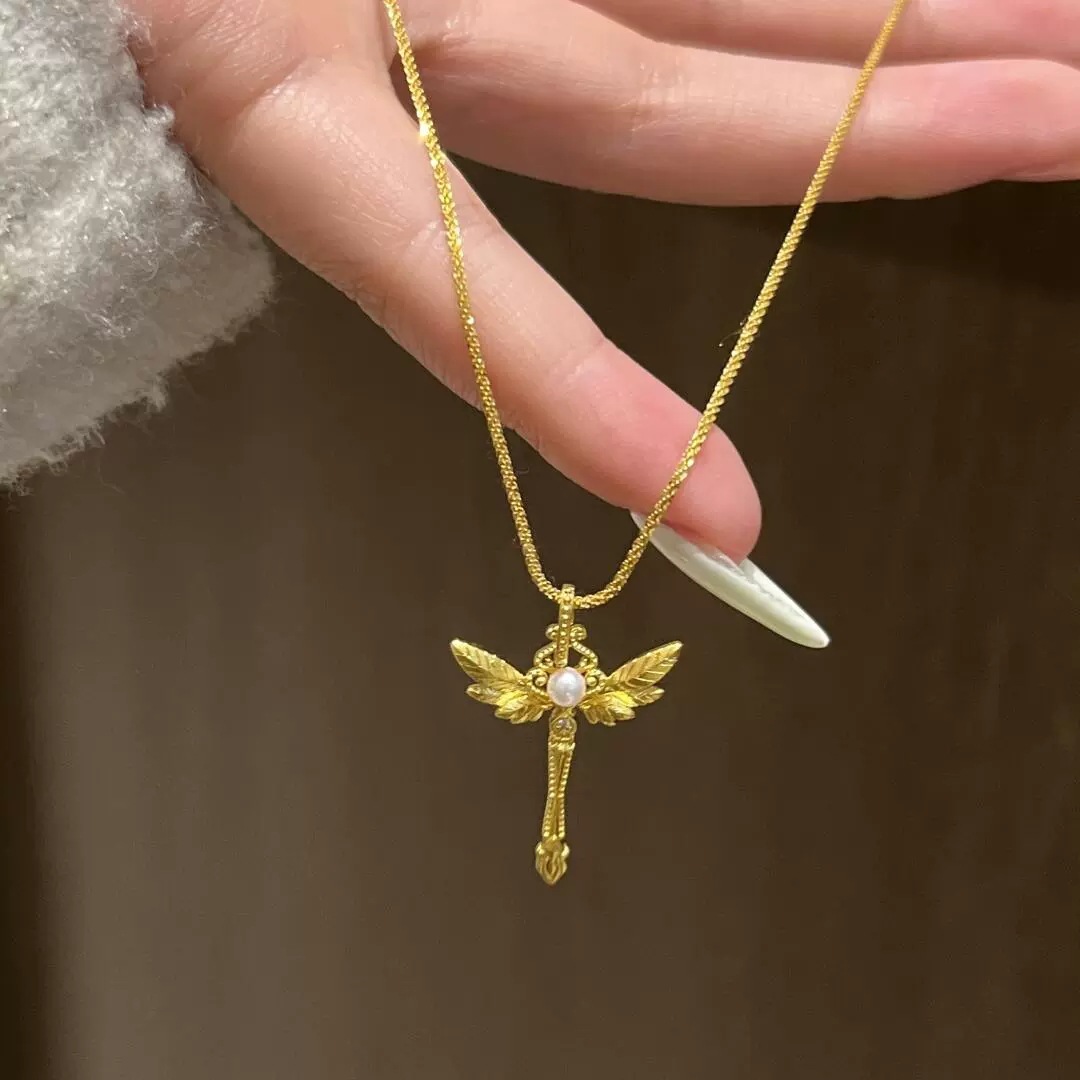 Magic Girl Angel Wings Scepter Necklace 2026 New Exquisite Sweet Titanium Steel Non-Fading Clavicle Chain Customized