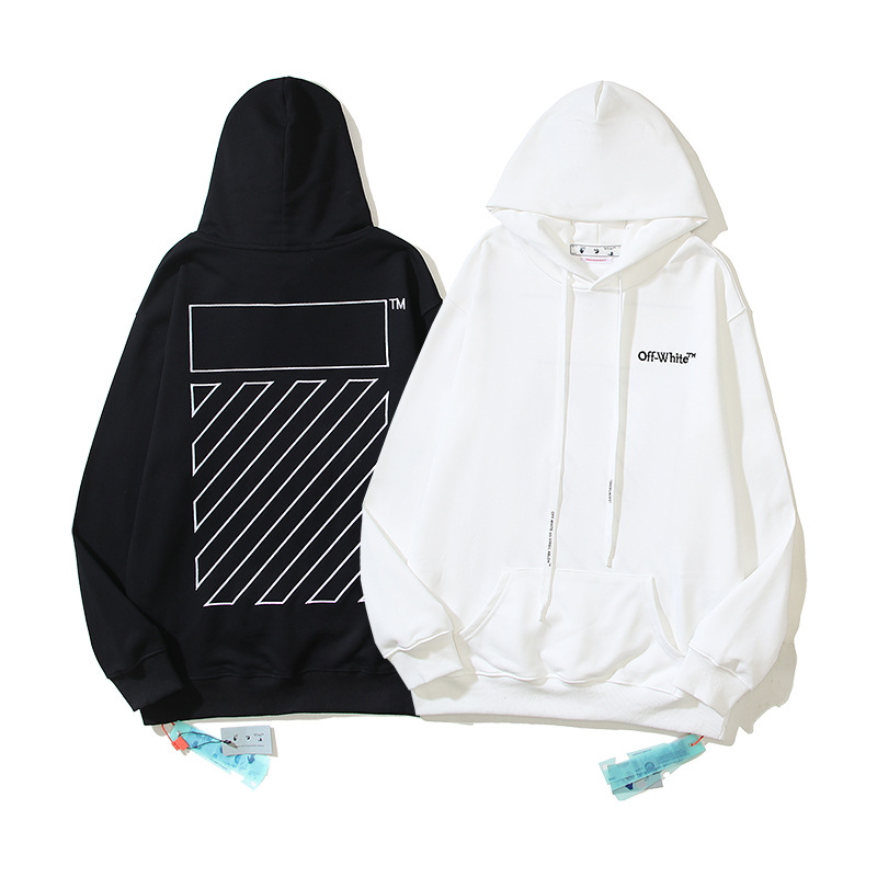 2024 New Autumn and Winter High Version Ow Large Embroidered Zebra Line Hooded Sweatshirt for Men and Women, One Piece Wholesale