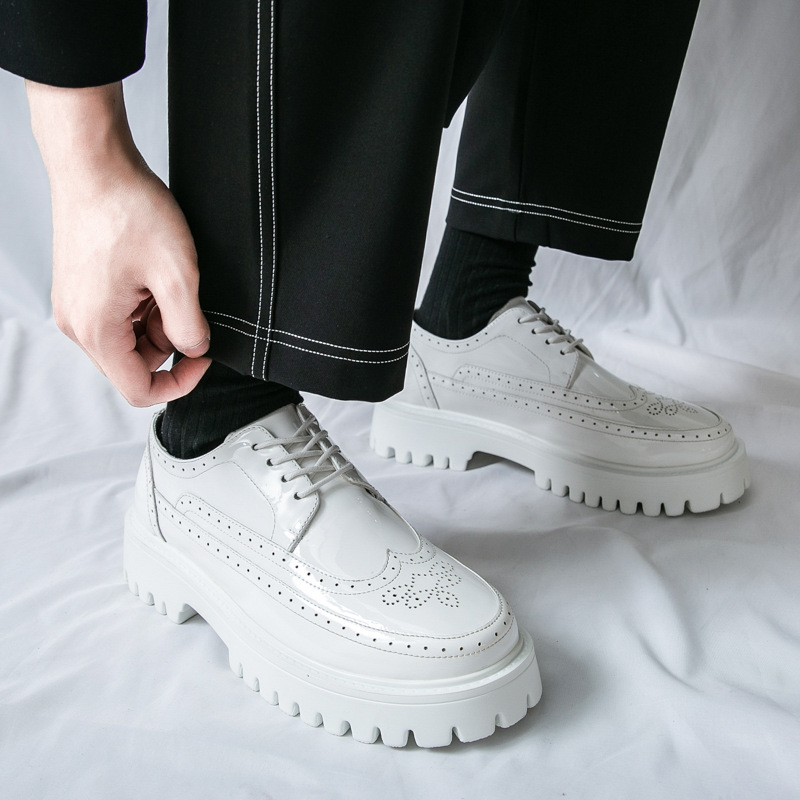 Summer New Style Carved Brogue Business Casual Shoes Cross-Border Large Size Lightweight Platform Shoes Leather Shoes Heightening Men's Shoes