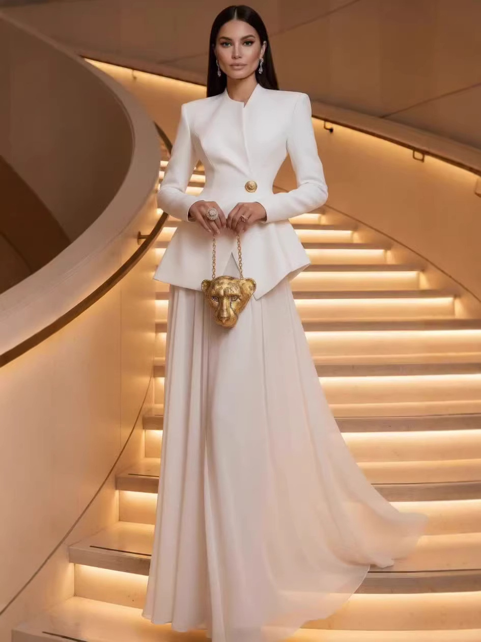 2026 European and American Amazon Cross-Border Foreign Trade Women's New Style Elegant Waist-Cinching Blazer and Mid-Length Skirt Fashion Two-Piece Set
