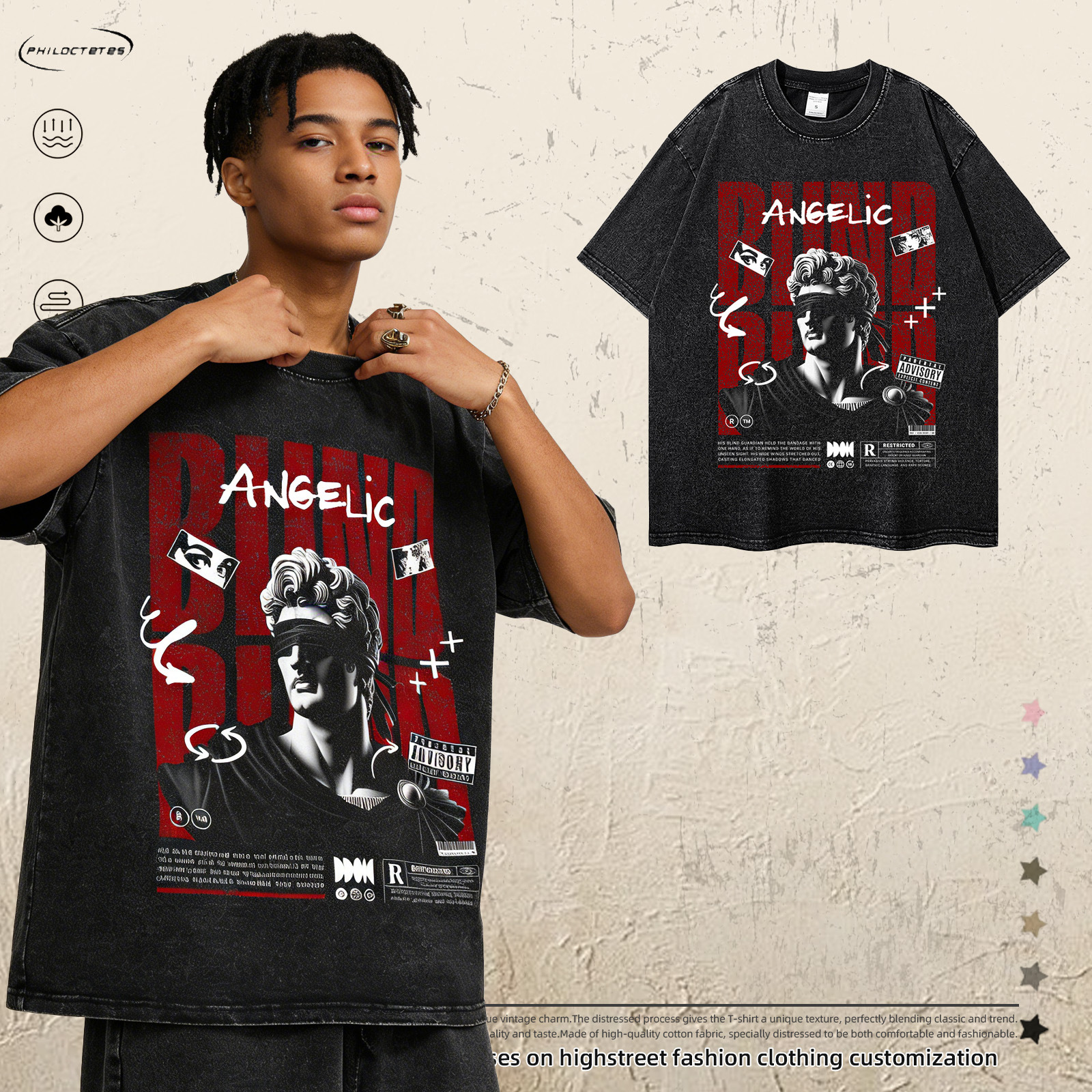 American High Street Style Distressed Washed Short-Sleeve Printed Loose Oversized T-Shirt for Men and Women, Couple Style, Wholesale Supply