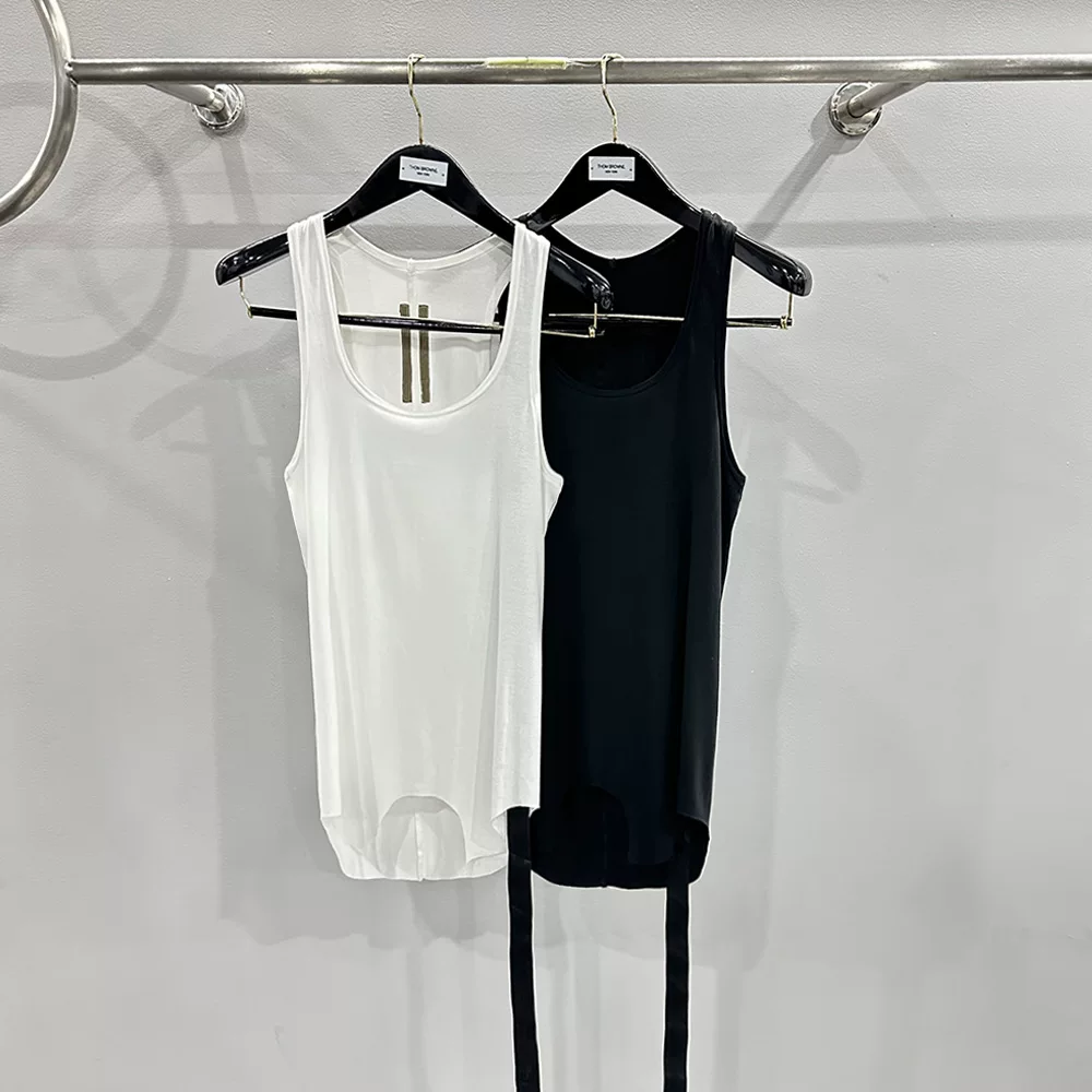 Ro dark style 24 spring/summer new item with curved cut solid color commuting I-shaped camisole and ribbon small vest for women