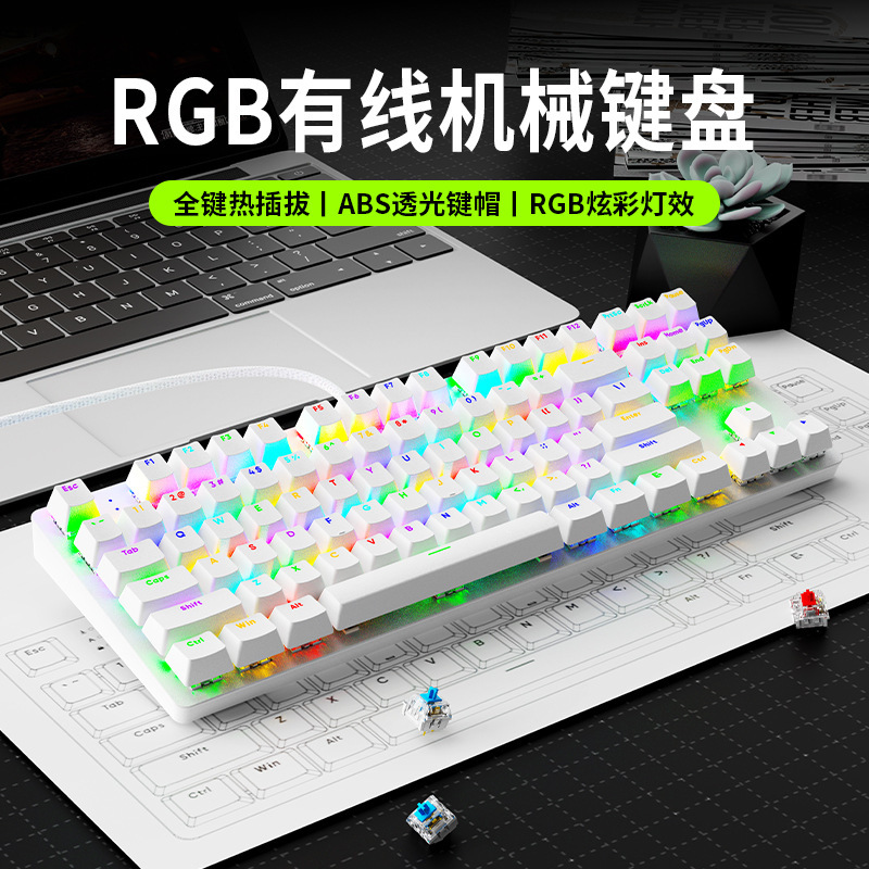 Dragon guard AK87 wired RGB luminous mechanical keyboard 87 key green axis red axis e-sports gaming keyboard hot plug