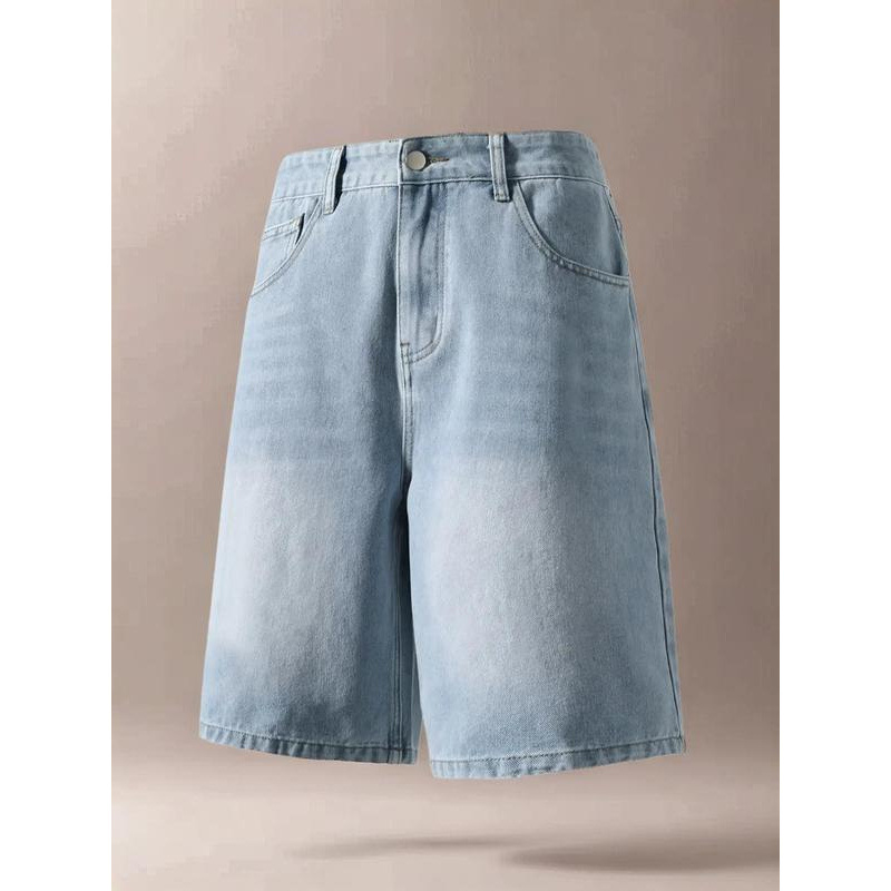 U 86968Lloose Straight Denim Capris Loose Straight Denim Capris Cross-Border