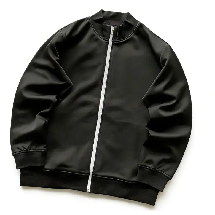 Left-Side Rubber Strap, White Zipper, Wide White and Black Stripes on the Sleeves, Ten-Color Straight-Neck Stand-Up Collar Jacket Set 33122201