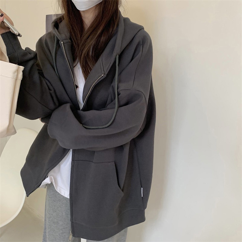 Heavy Weight 260g Fish Scale New Loose Oversize Sweatshirt Cardigan Zipper Couple Outwear Women's New Early Spring & Fall
