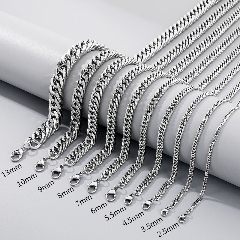 European and American Fashion Cool Cuban Chain Titanium Steel Jewelry Necklace Fashion Stainless Steel Verbal Chain Double Button Chain Jewelry Matching Chain