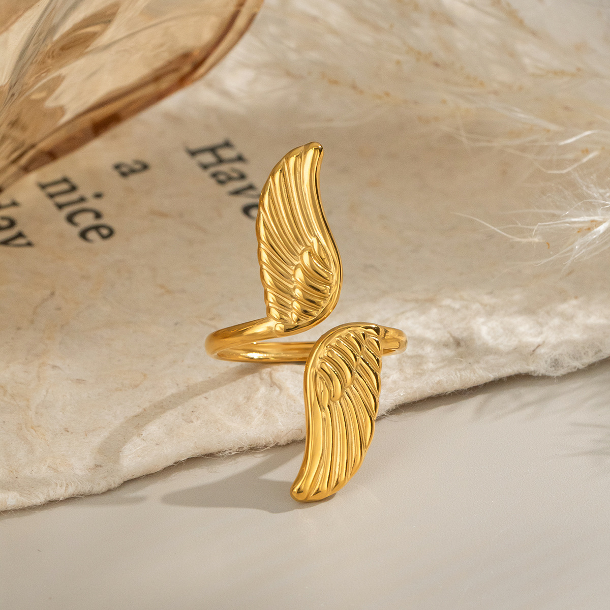 Cross-Border Amazon Peace Dove Wings Ring Niche High-End Jewelry Accessories 18K Gold Ins Popular Stainless Steel