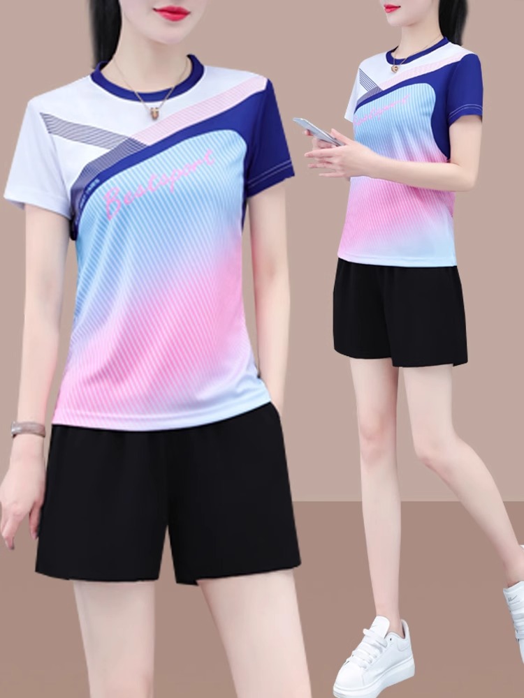 Ice Silk Sports Suit for Women, Summer 2026 New Style, Short-Sleeved Shorts, Thin, Breathable, Quick-Drying Two-Piece Set for Summer Running