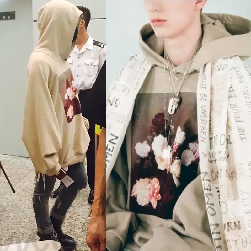 Raf 03Aw Quan Zhilong's Same Floral Hooded Sweatshirt Loose Oversize Velvet Jacket for Men