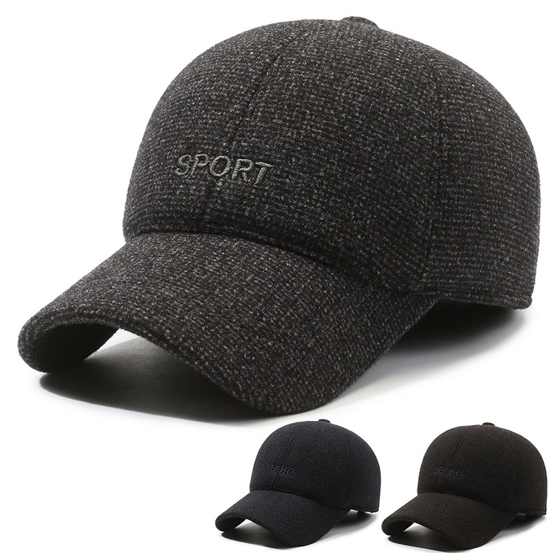 Hat men's winter warm peaked cap middle-aged and elderly winter outdoor ear protection baseball cap fashion casual dad hat