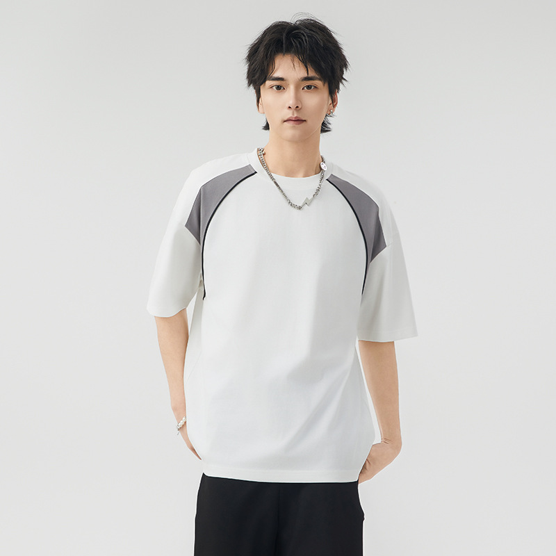 American Short-sleeved T-shirt Men's Summer Rags Contrast Color Trend Ins Casual Sports Loose Half-sleeved Base Shirt for Boys