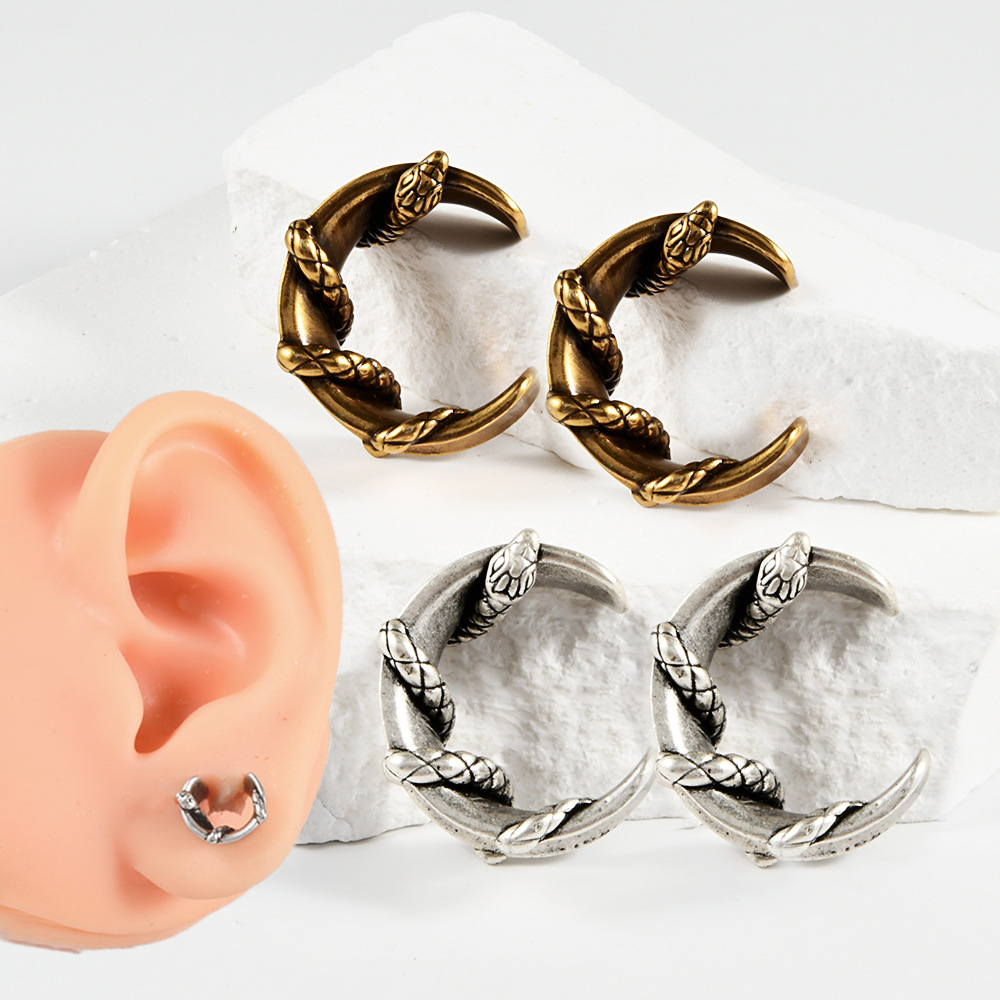 Cross-Border Fashion Retro Silver Snake Winding Semi-Circle U-Shaped Ear Cuff Personalized Integrated Piercing Copper Earlobe Earrings Clearance Sale